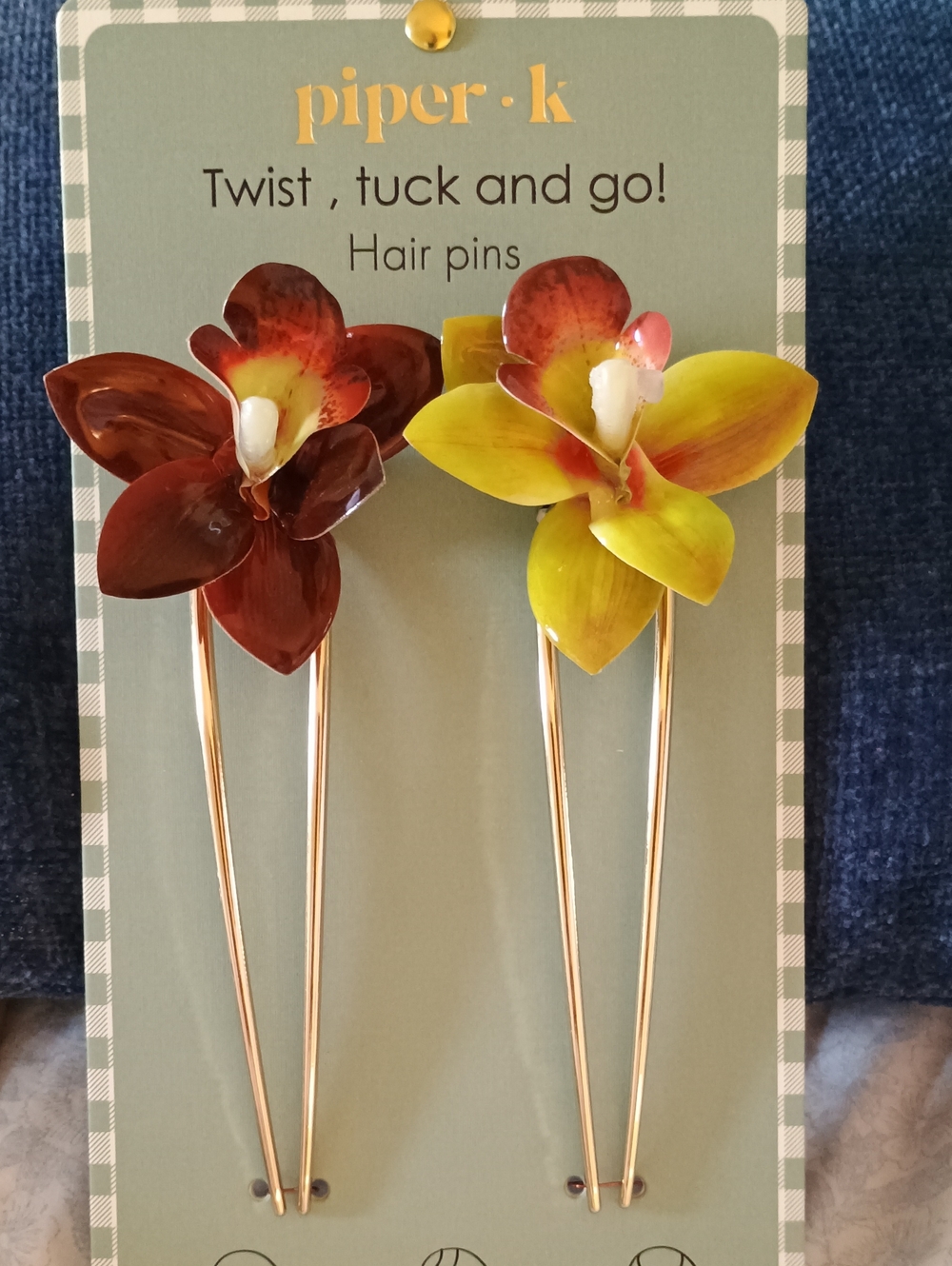 NWT Piper K Orchid Flower French Hair Pins Set of 2 Tropical